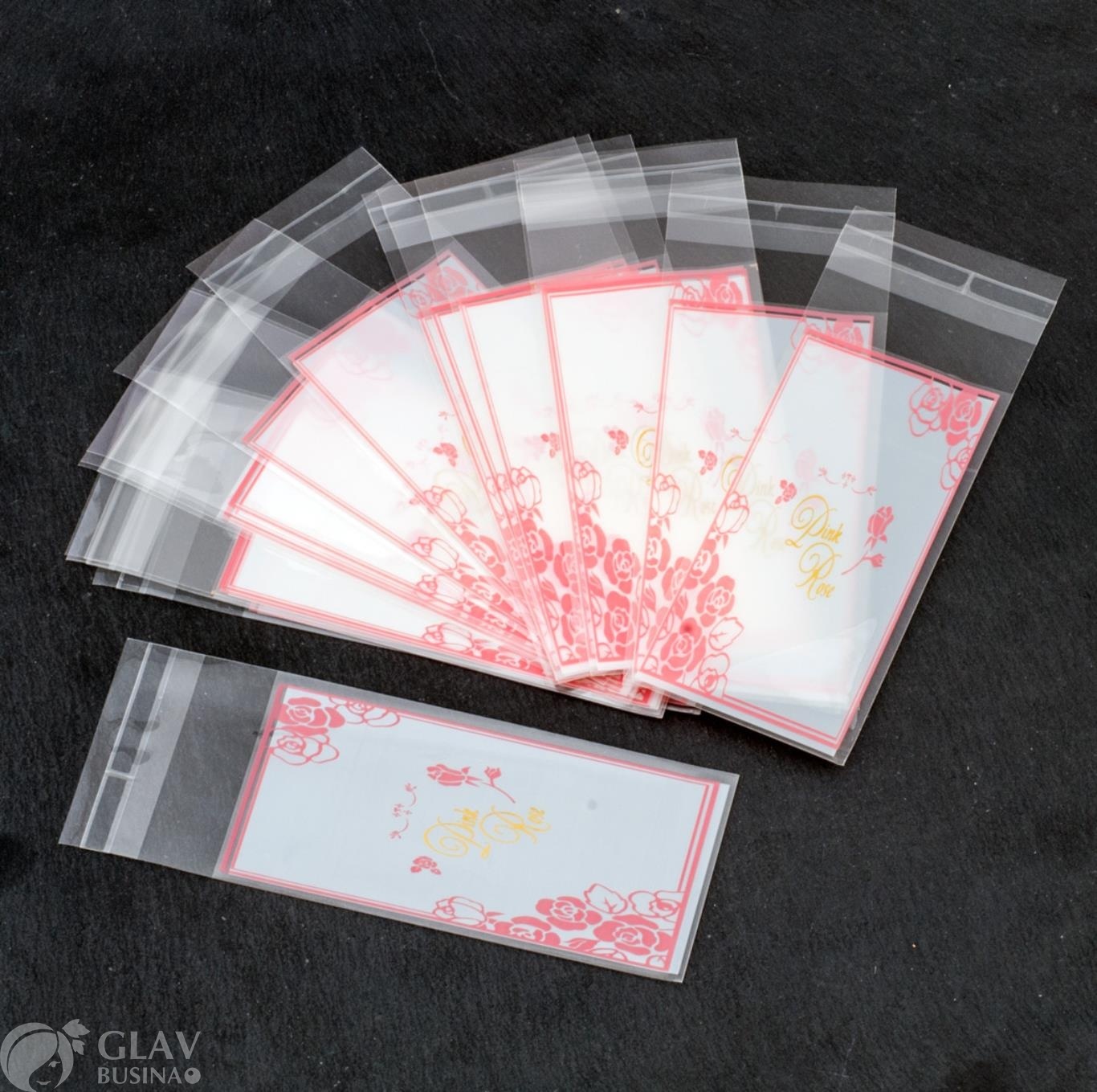 Пакет нарядный "Pink Rose", прозрачный, целлофан,  р-р 100х45мм