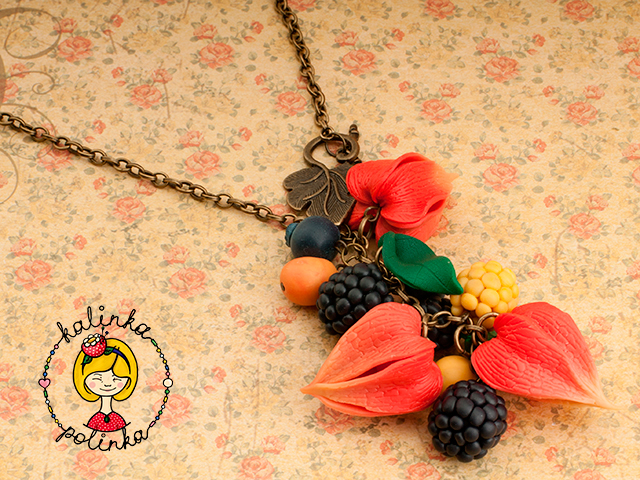 осеннее колье из полимерной глины