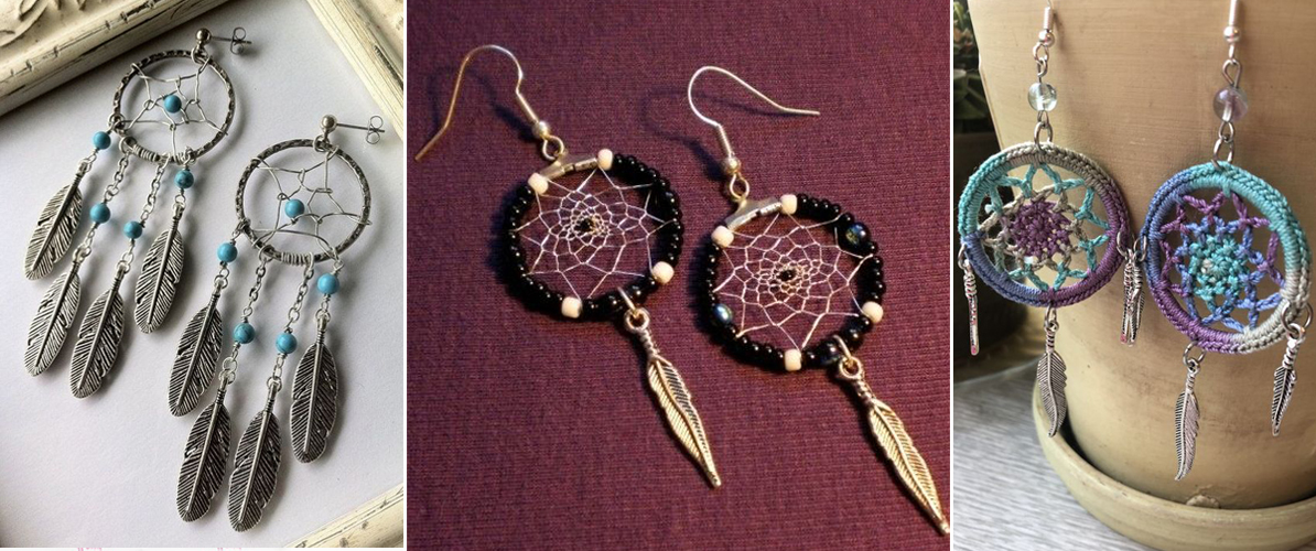 Три вида серег с ловцом снов