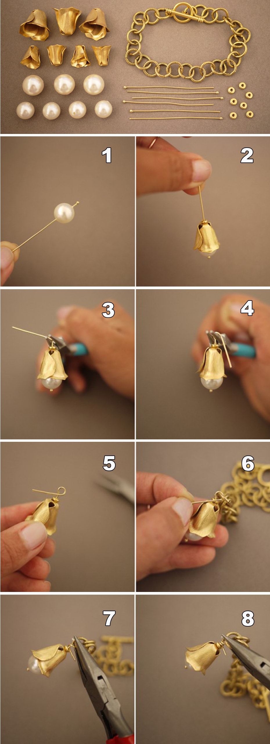 Пошаговая инструкция по сборке браслета. Шаги 1-8