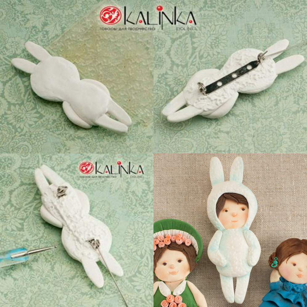 Крепление основы к брошке из полимерной глины