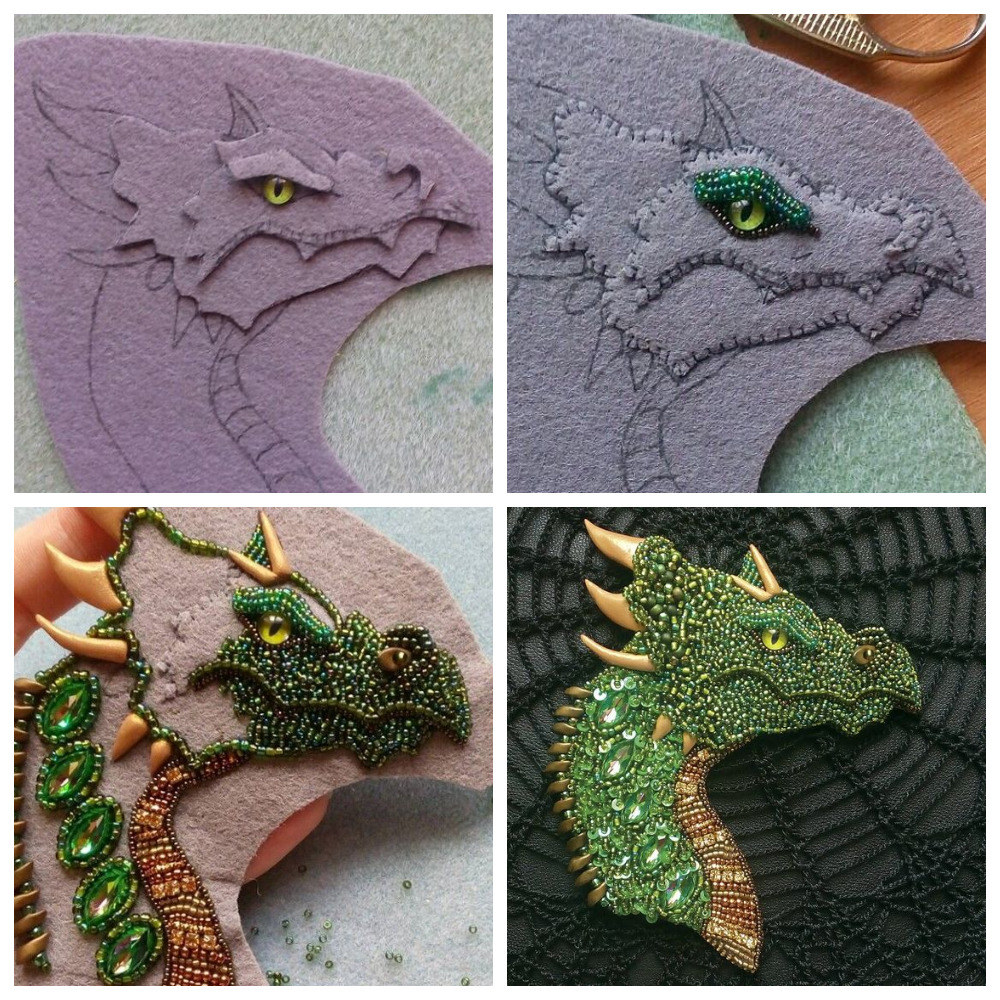 Объемная брошь из фетра и бисера