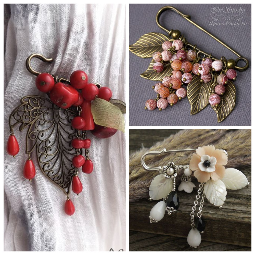 Брошка в виде кисти винограда или калины