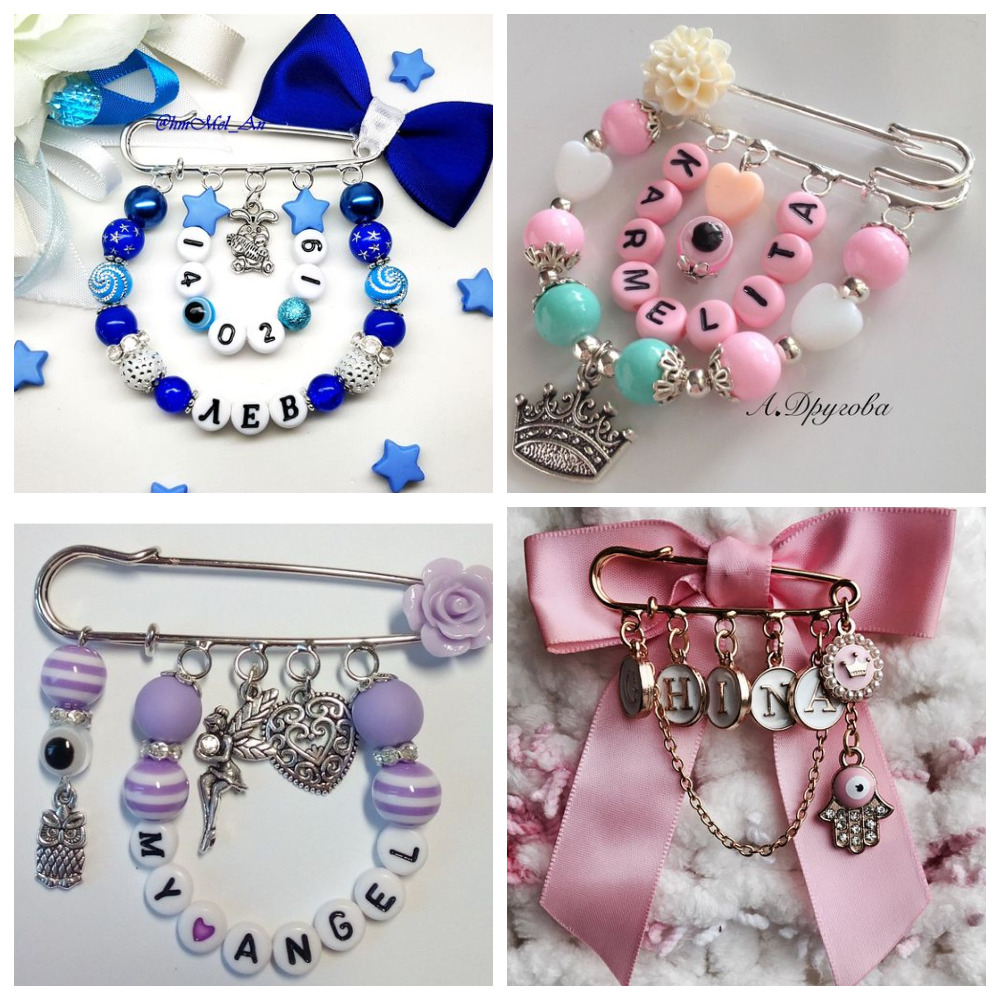 Примеры именных брошей-булавок