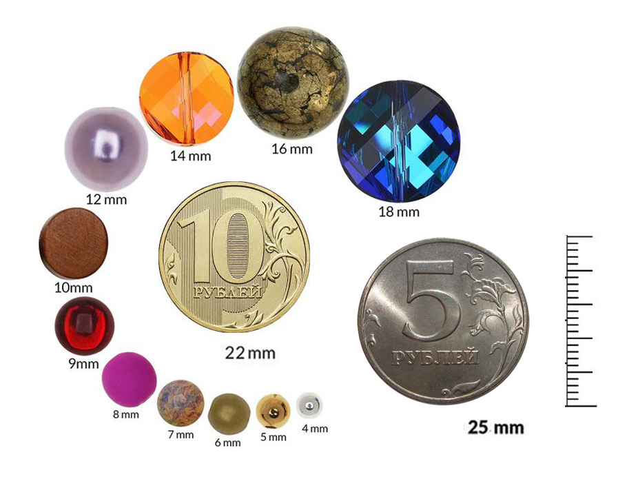 Размеры бусин в таблице