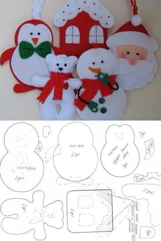 новогодние игрушки из фетра выкройка с фото