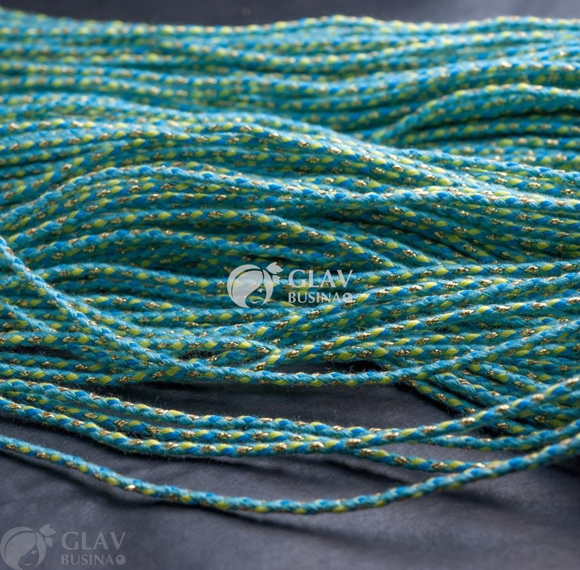 ОПТ (100 метров) Шнур для браслета двуцветный, полиэстровый с золотым люрексом из нитей 3 желто-зеленый, темно-голубой, серый мятный, 2мм.