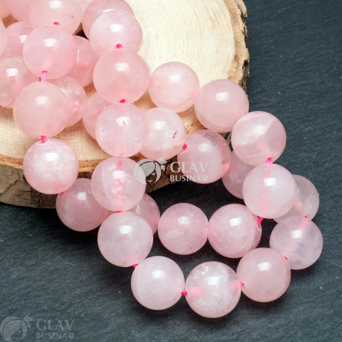 ОПТ (50 ниток) Нитка бусин бразильского розового кварца, диам. 12мм, отв-е 1.1мм, 37 см / 31 бус.
