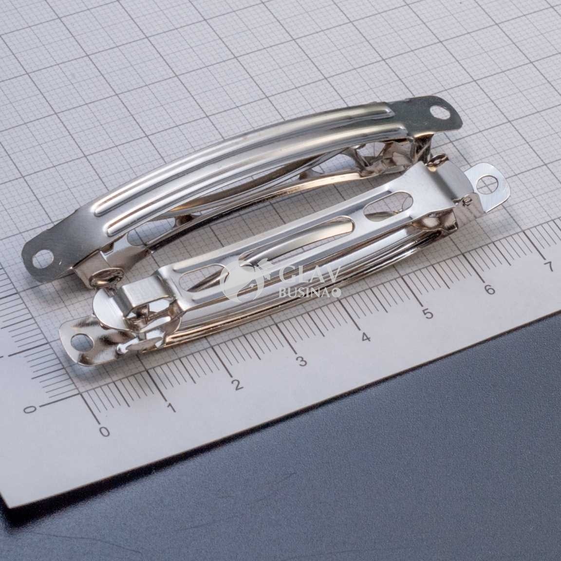ОПТ (10 шт) Основа для заколки-автомата, 68х8мм, железо, цвет платина, цена за 3 штуки