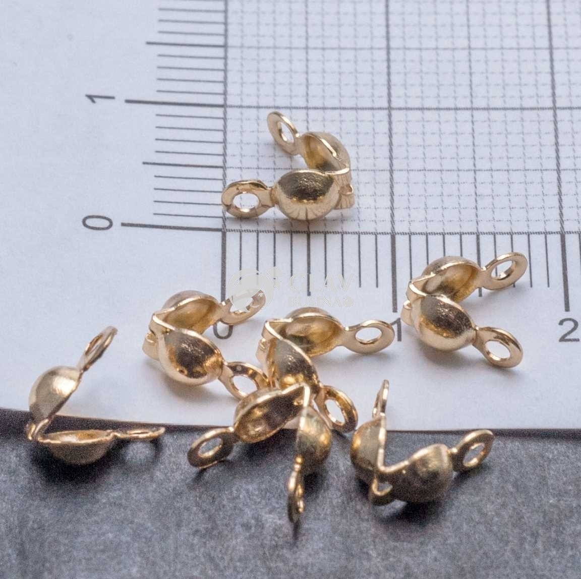 ОПТ (500 шт) Скуфейки раскладушки из хирургической стали, натуральная позолота 18K, р-р 8х4мм, отв-е 1.2мм.