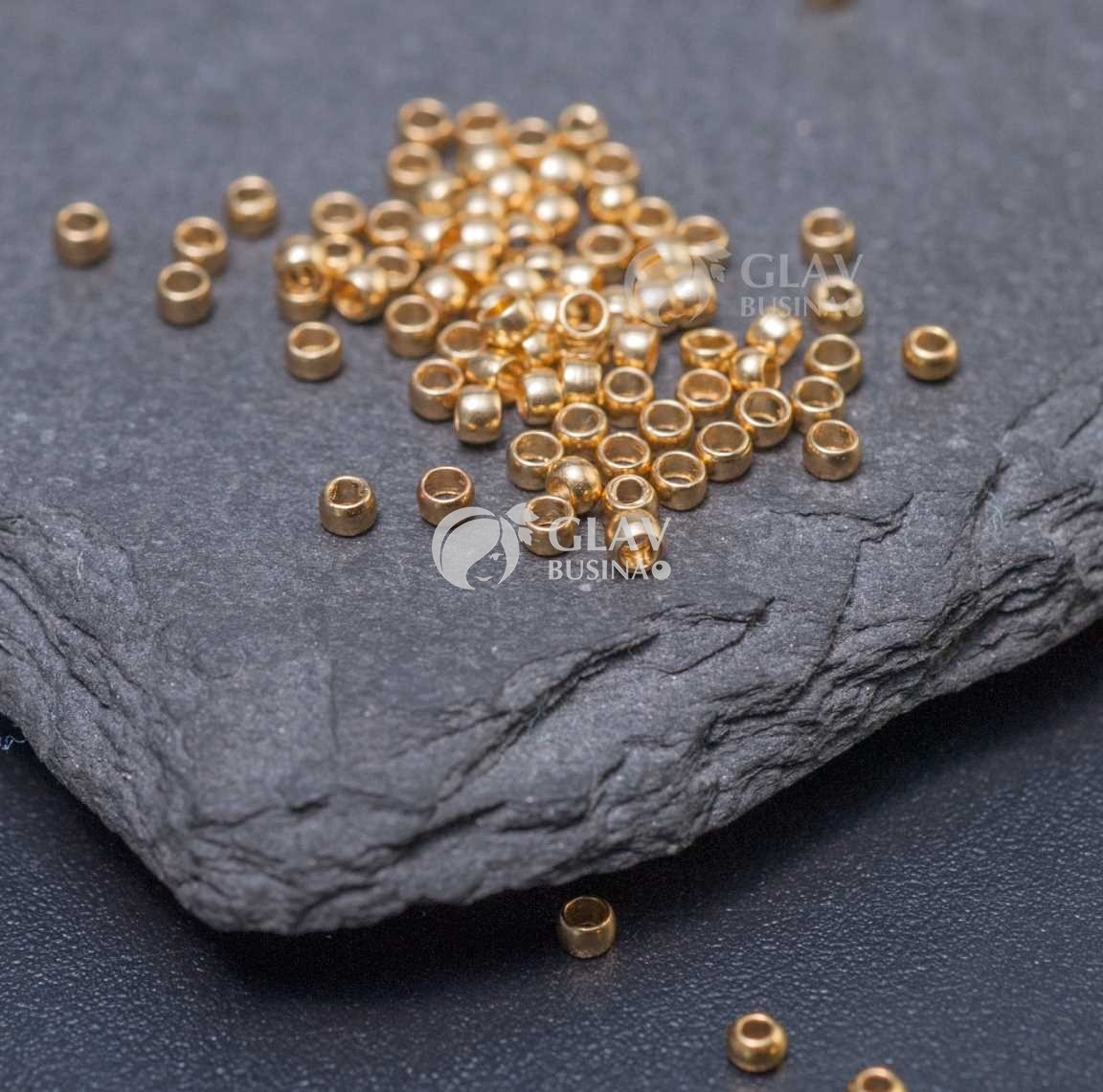 Кримпы (зажимные бусины) р-р 1.7мм,  хирургическая сталь, покрытие 24K Gold Plated.