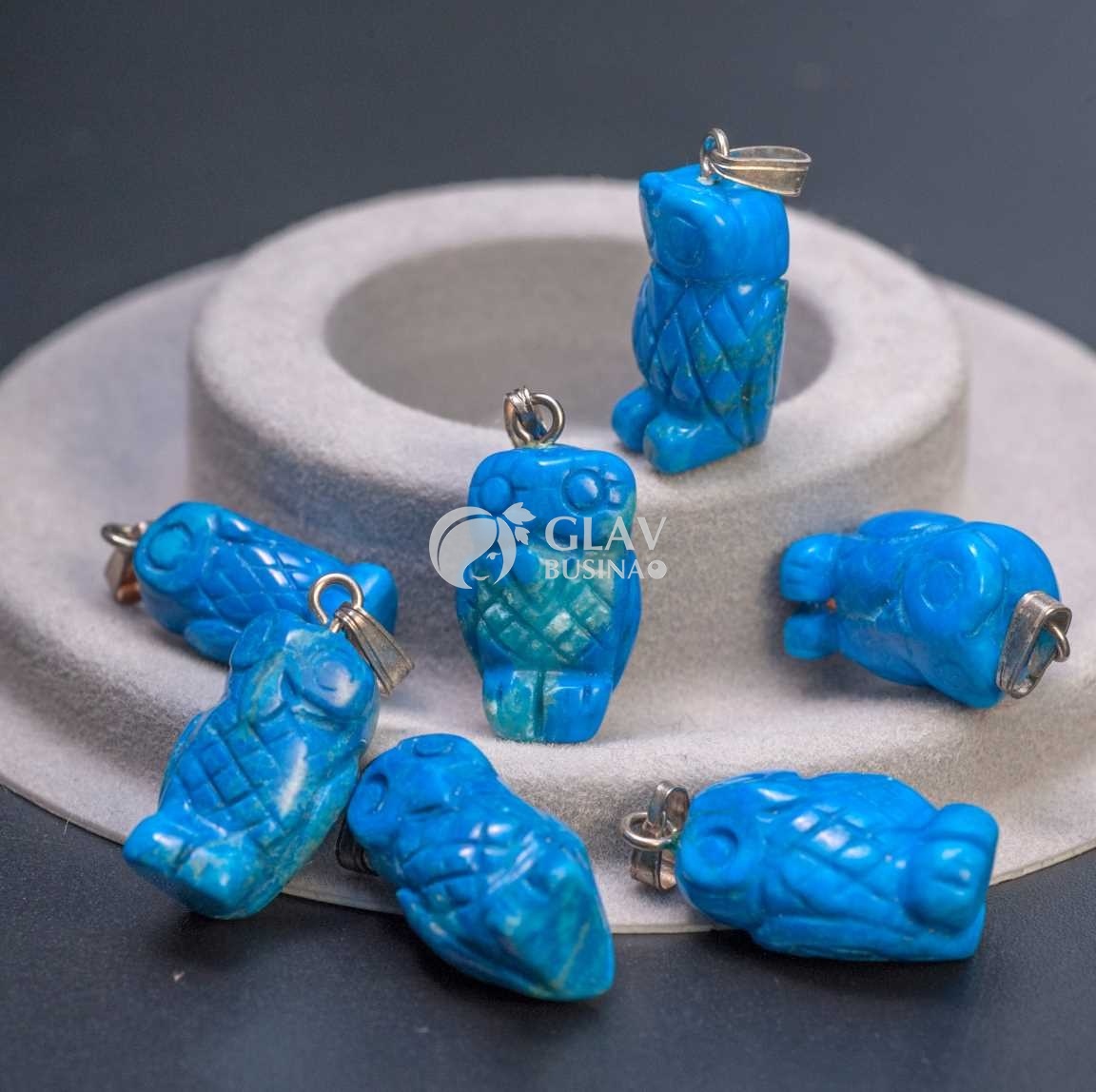 ОПТ (10 шт) Совушка, подвеска из императорской бирюзы, цвет синий, р-р 19х10х9 мм, бейл 6 мм для шнура до 2мм.