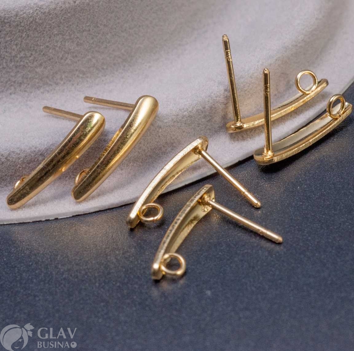 Швензы-пуссеты из полированной хирургической стали, цвет золото, р-р 15х3х1мм, штифт 10х0.8мм, отв. 2мм.