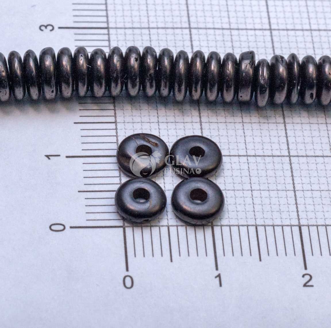 Бусины-хейши из оболочки кокосового ореха, р-р 6х2мм, отв-е 1,5мм, цвет черный.