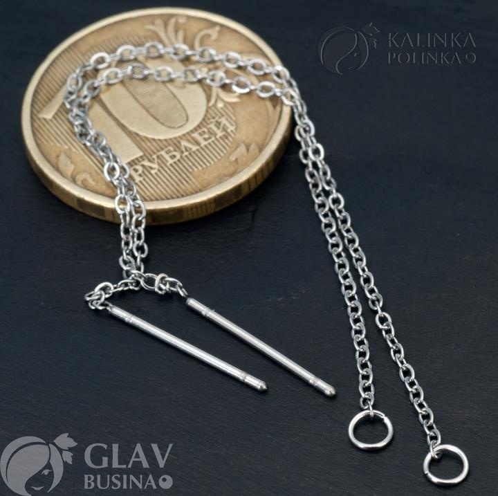 ОПТ (25 пар) Швензы-протяжки из хирургической стали, цепочка паяная, р-р 85х0.7мм и штифт 15мм., колечко 4х0.5мм.
