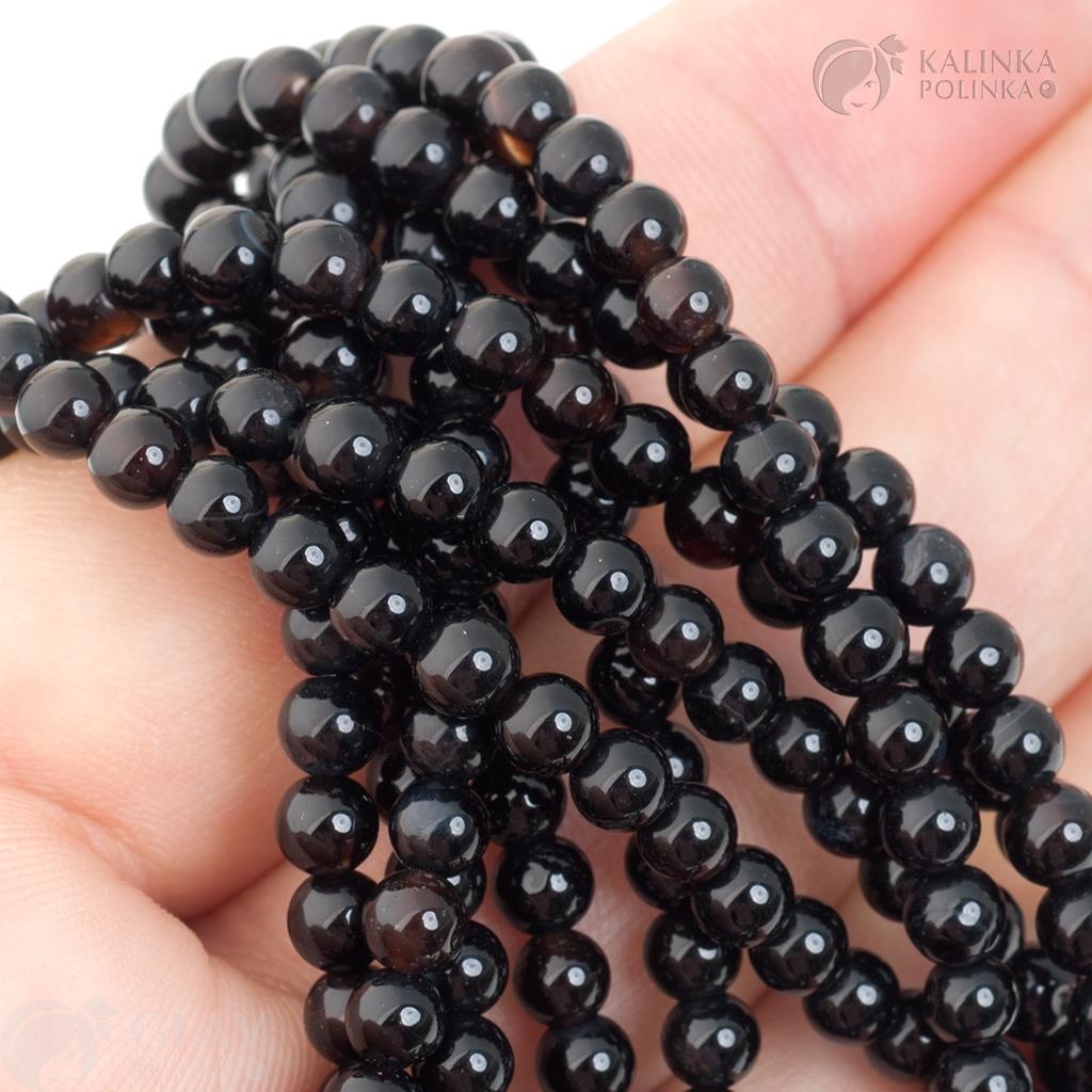 Бусины агата, тонированный, черный, диам. 4мм, отв-е 0.7мм.