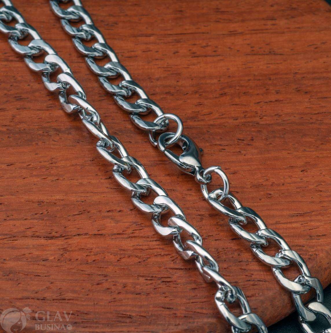 Цепочка на шею с долговечным гальваническим покрытием, панцирное плетение, р-р 8х5мм, замочек 12,1мм, общая длина 60см.