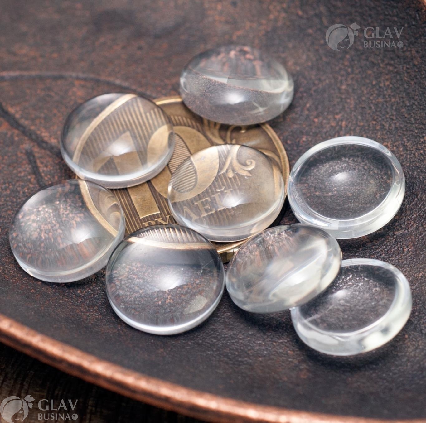 ОПТ (100 шт) Кабошоны стеклянные, прозрачные, круглые, р-р 11.5-12х4.3мм.