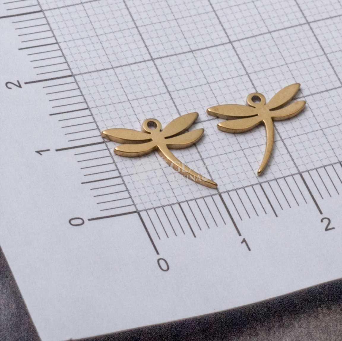 Стрекоза, стальная подвеска, натуральная позолота 18k, р-р 10х12х0.8 мм, отв-е 1 мм.