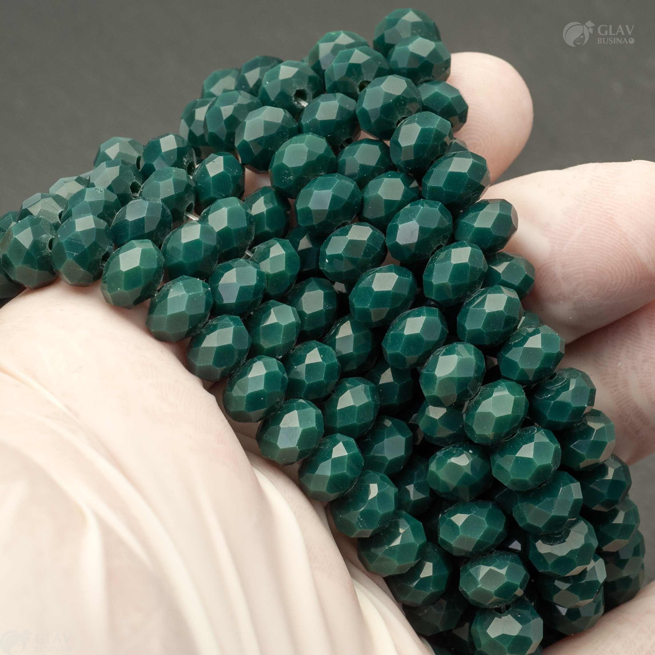 Хрустальные рондели, р-р 8х6.5мм, глубокий зеленый, непрозрачные.