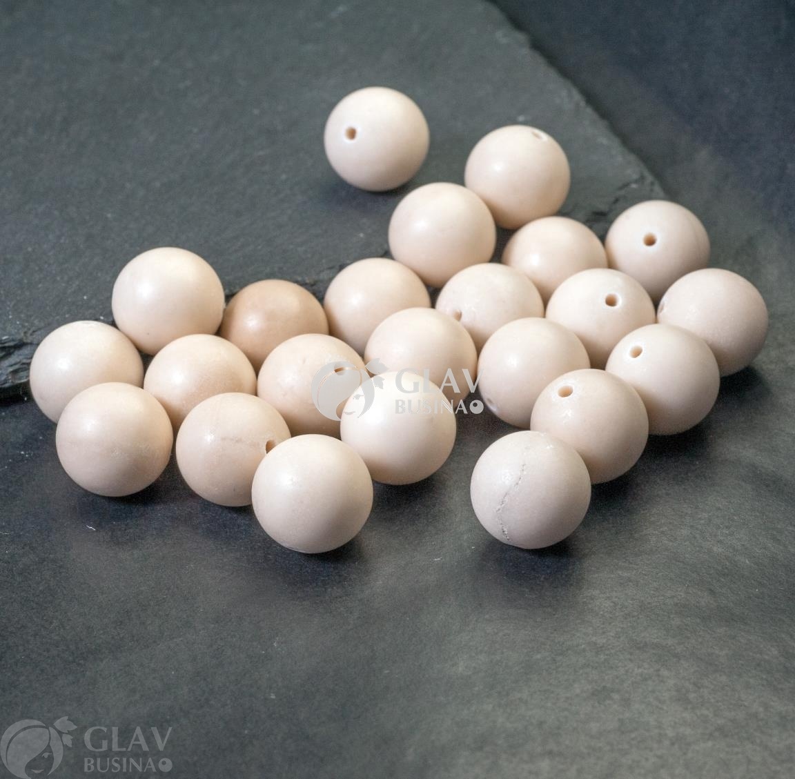 ОПТ (10 бусин) Бусина-шар из окаменелого дерева, бежевая, матовая, 12мм, отвм 1мм.