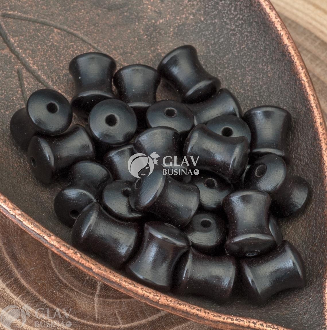 ОПТ (250 бусин) Бусины-бамбук из камерунского эбенового дерева, шлифованные, цвет черный, р-р 10х8мм, отв. 1,2мм.