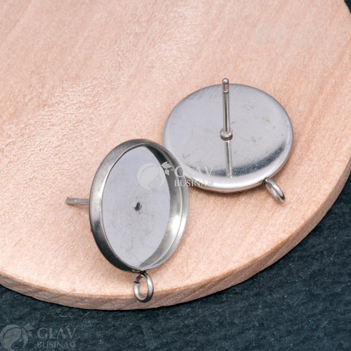 ОПТ (50 пар) Пусеты из хирургической стали с сеттингом 14 мм, р-р 19х15.5х2 мм, отв-е 2мм.