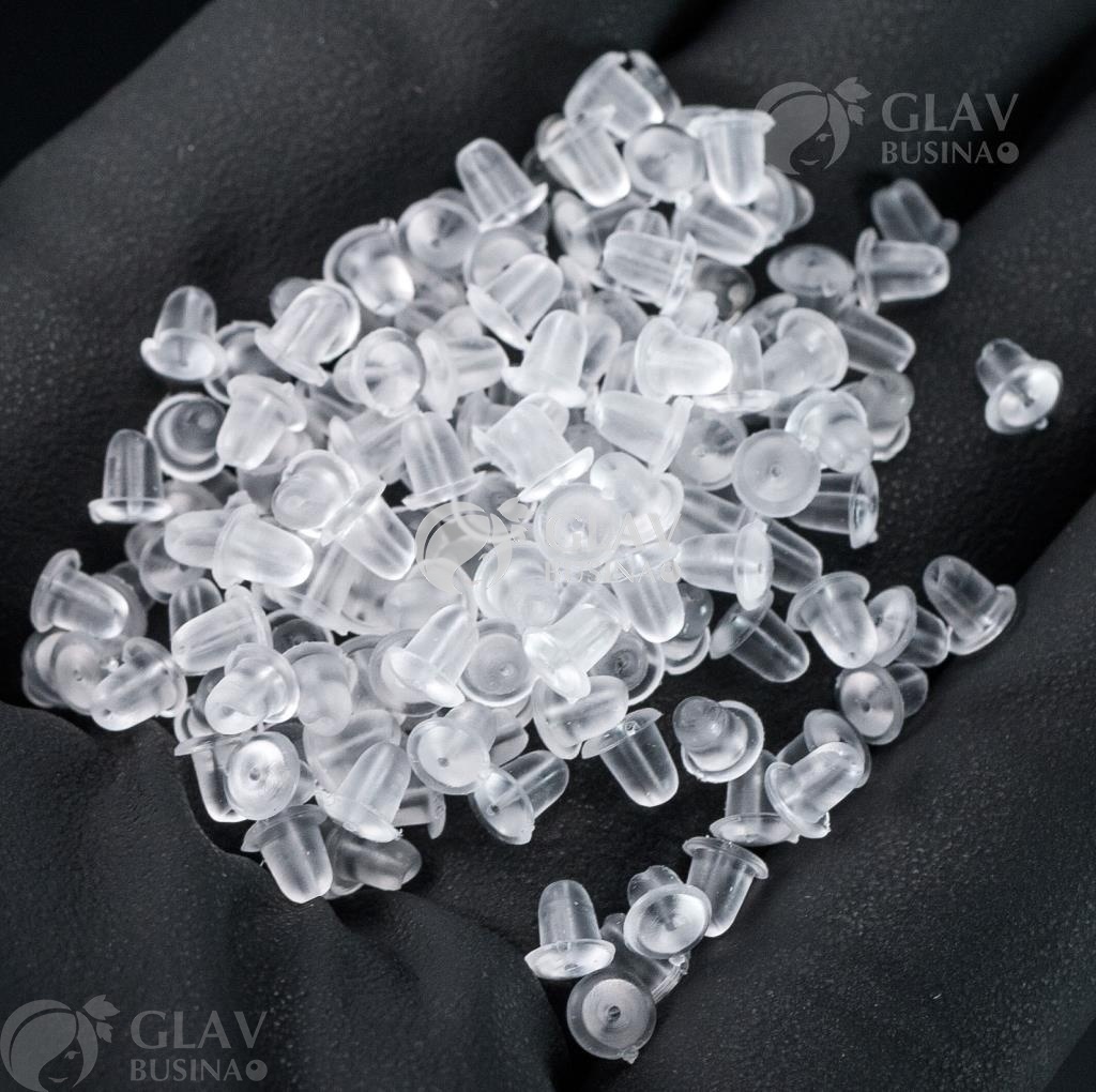 ОПТ (2500 пар) Заглушки для сережек силиконовые прозрачные, матовые, р-р 4.5х4мм, для гвоздиков толщиной 0.5-1мм.