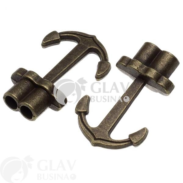 ОПТ (50 упак) Замок в виде якоря под шнуры, цвет бронза, размер 30х19х2.5мм, диам. отверстия 3.8мм, в упаковке 2 шт.