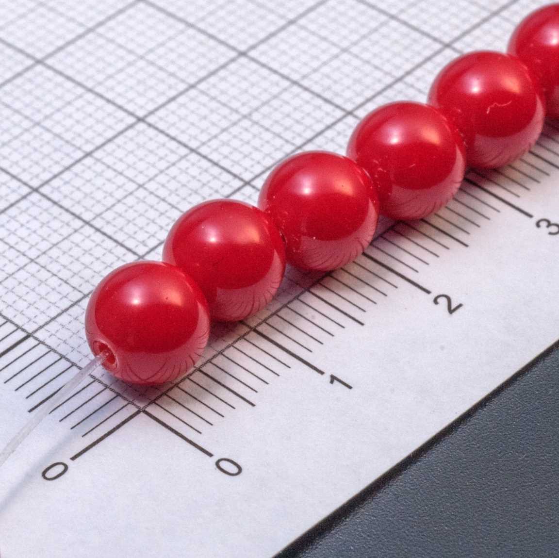 Бусины-шарики диам. 8 мм из красного стекла, отв-е 1мм.