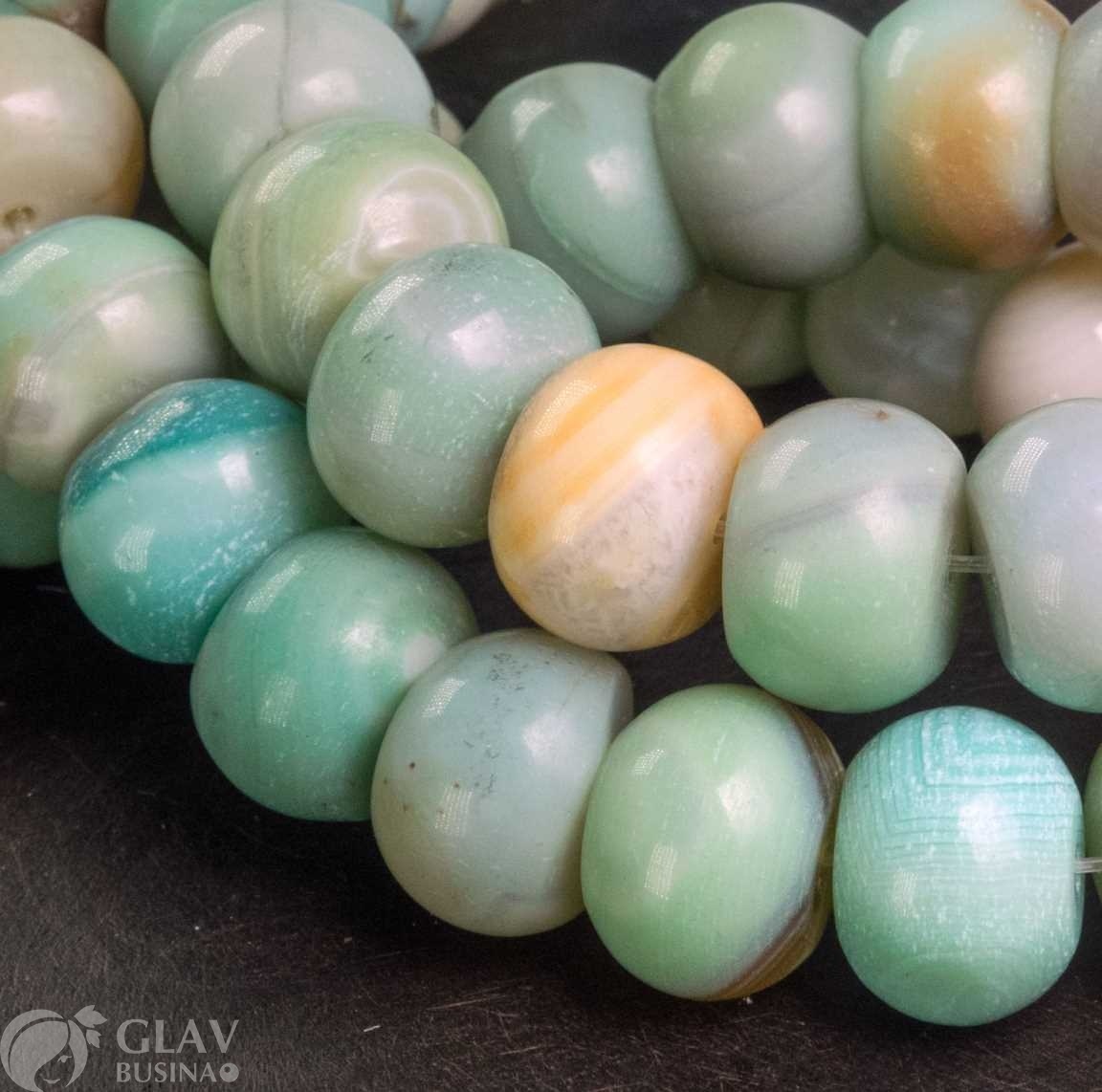 Бусины-рондели 10х14мм, тонированного агата, цвет бирюзовый, отв-е 1мм.