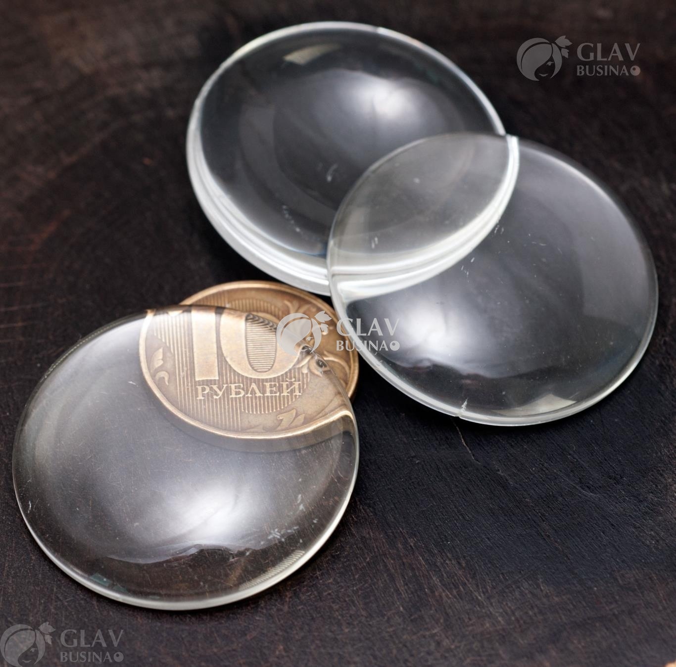 ОПТ (10 шт) Кабошоны стеклянные, прозрачные, круглые, р-р 34.5-35х7мм.