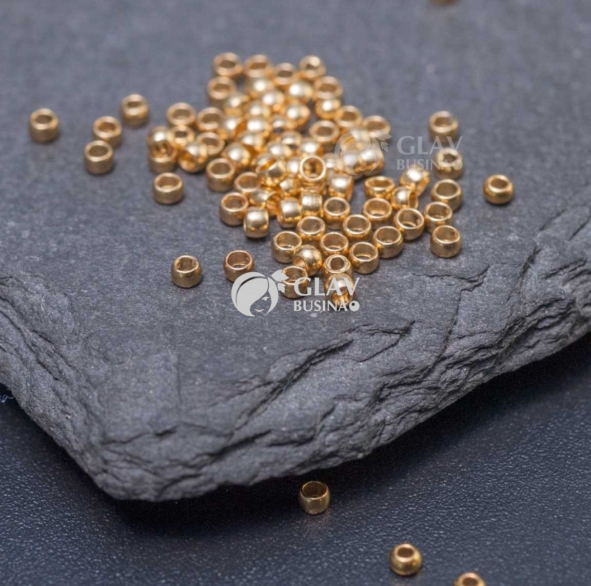 ОПТ (200 шт) Кримпы (зажимные бусины) р-р 1.7мм,  хирургическая сталь, покрытие 24K Gold Plated.
