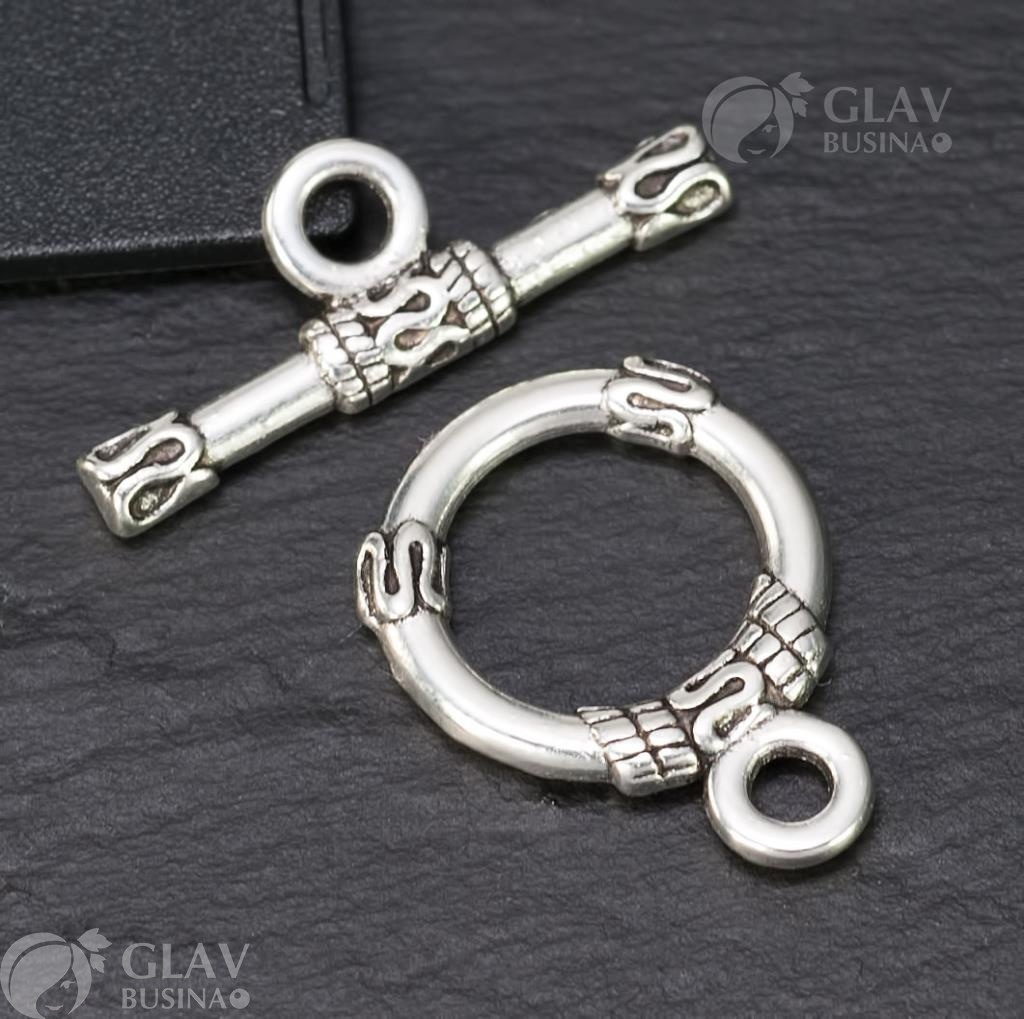 ОПТ (20 шт) Замок-тоггл, бижутерный сплав, кольцо 18х13мм, палочка 21х2мм, отв-я 2мм и 2.3мм, цвет чернёное серебро.