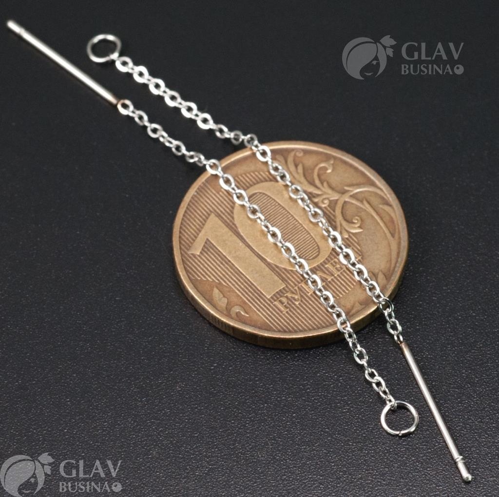 ОПТ (10 пар) Швензы-протяжки из хирургической стали, цепочка паяная, р-р 45х0.7мм и штифт 15мм., колечко 4х0.5мм.