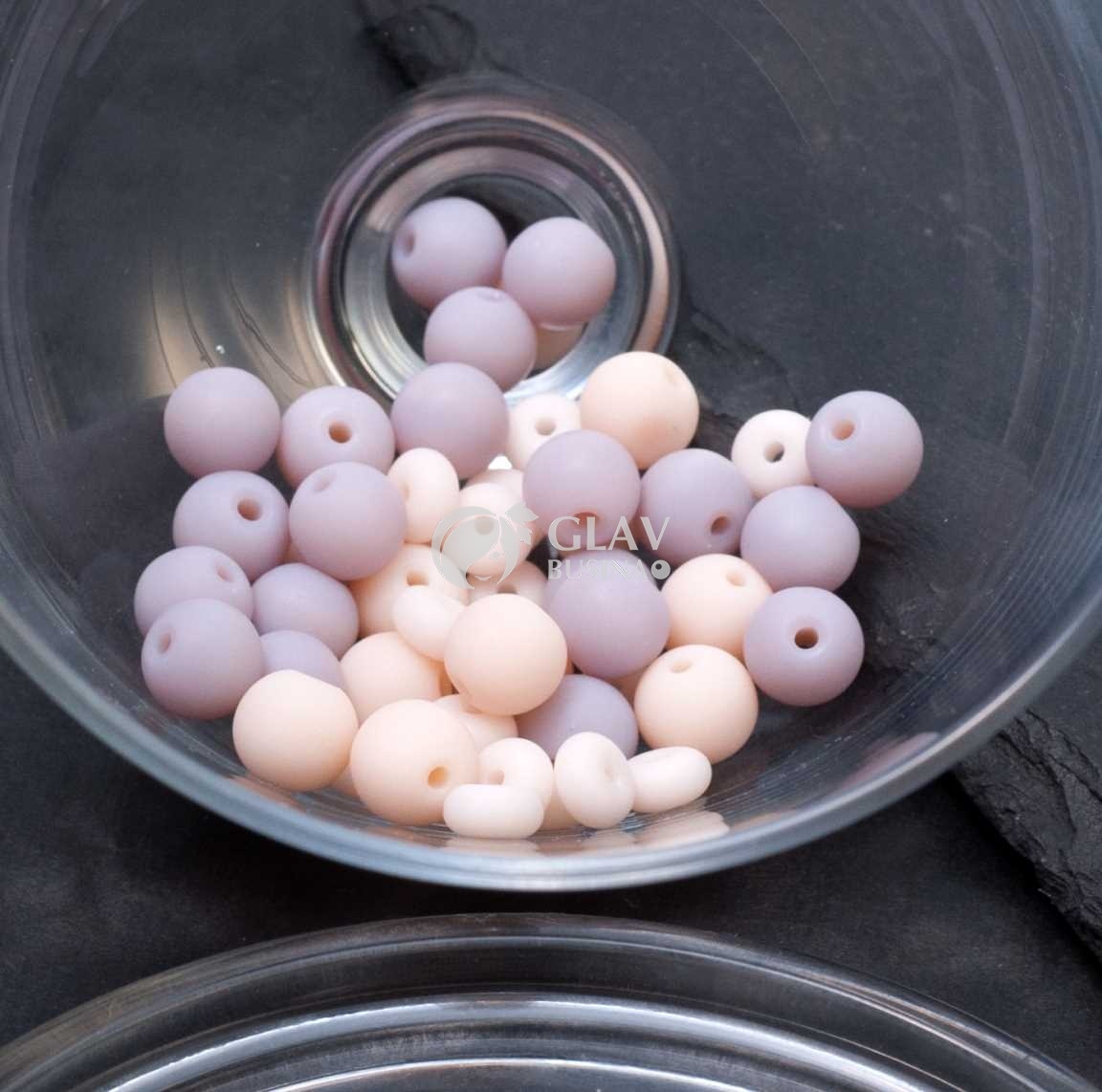 Микс. 50 шт. стеклянных бусин: Черничный зефир. Р-ры бусин 8 и 6 мм.