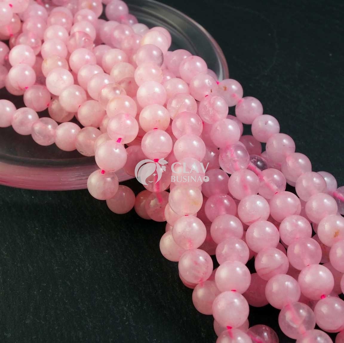 ОПТ (50 ниток) Нитка бусин мадагаскарского розового кварца, диам. 8мм, отв-е 1мм, длина 37см / 45 бусин.