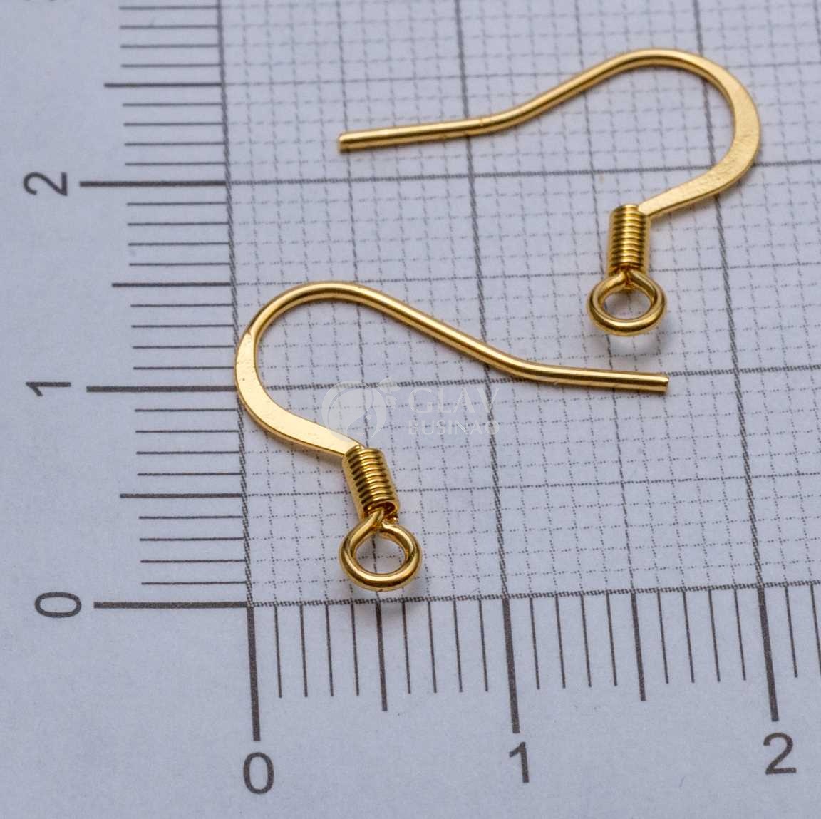 Швензы-крючки с пружинкой и ребром жесткости, натуральная позолота 18K, р-р 15х0.7мм, отв-е петли 1.8мм, хирургическая сталь.