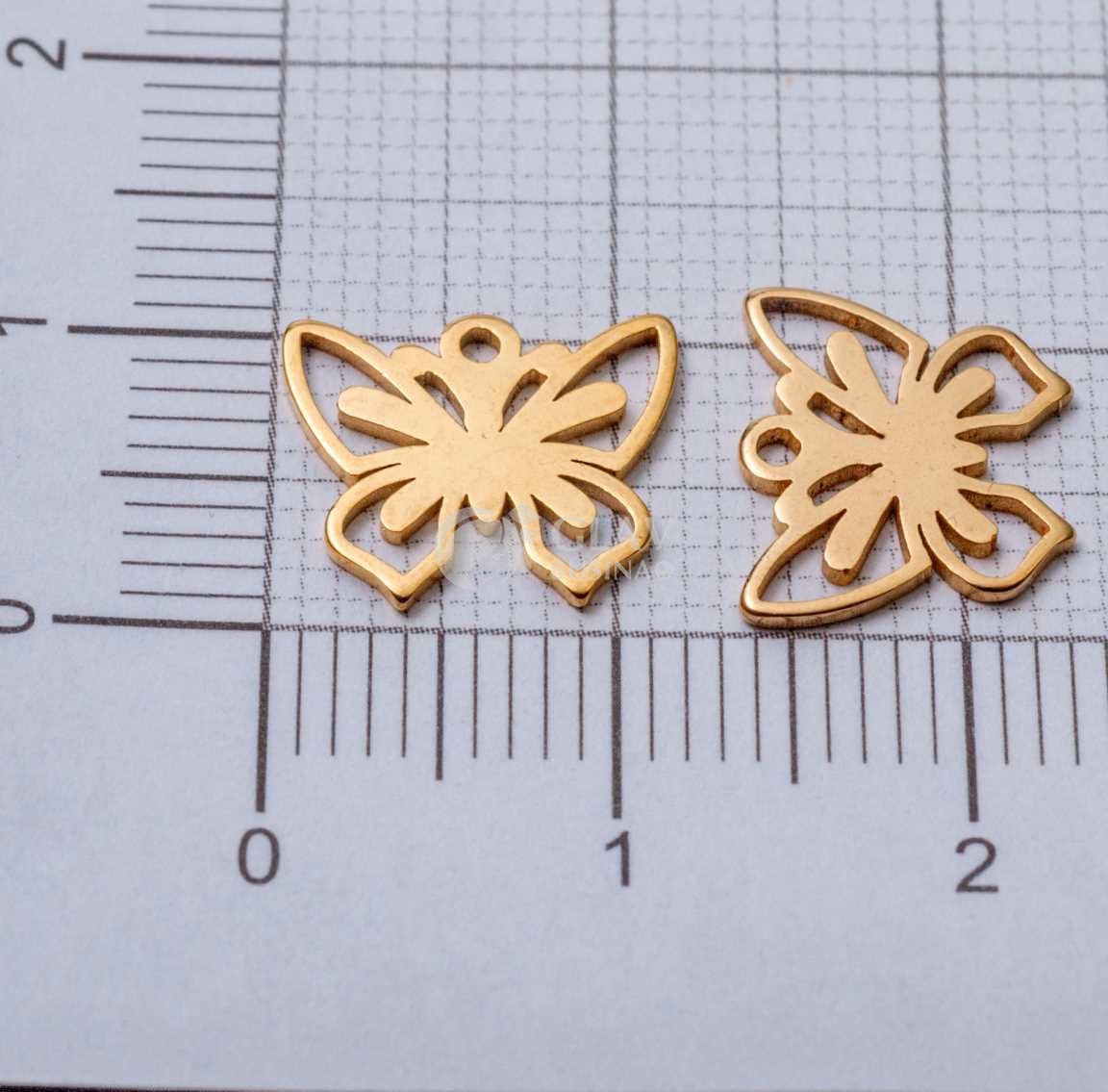 Ажурная бабочка, стальная подвеска, натуральная позолота 18k, р-р 10х12х0.8 мм, отв-е 1 мм.