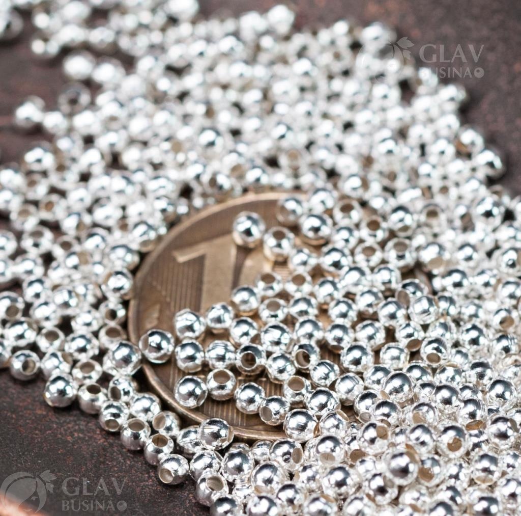 Полые, легкие металлические бусины-шарики, диаметр 2.4мм, отверстие 0.9мм, цвет серебро. Отличный выбор для украшений!
