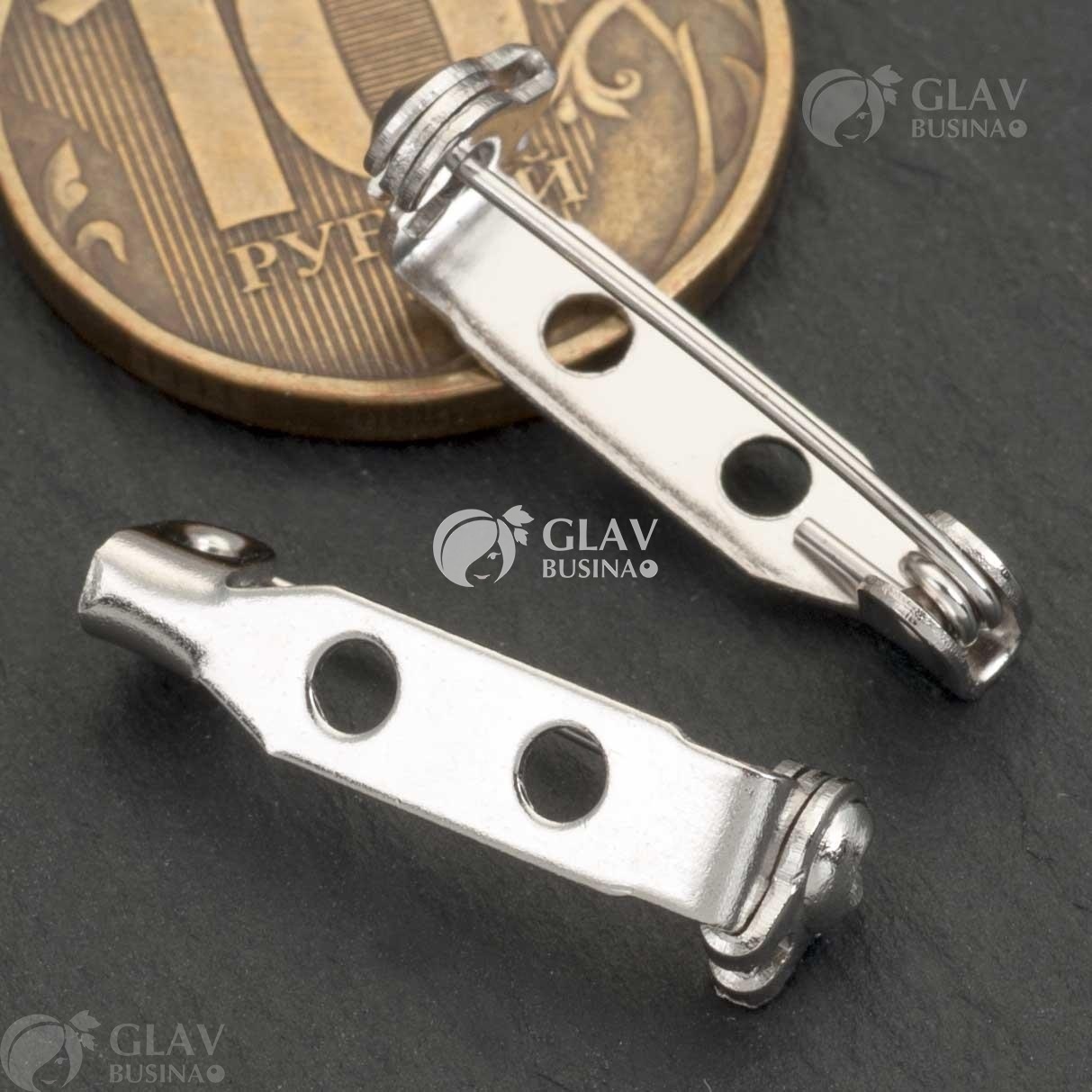 ОПТ (250 шт) Основа для броши роторная, железная, длина 20мм, цвет платина.