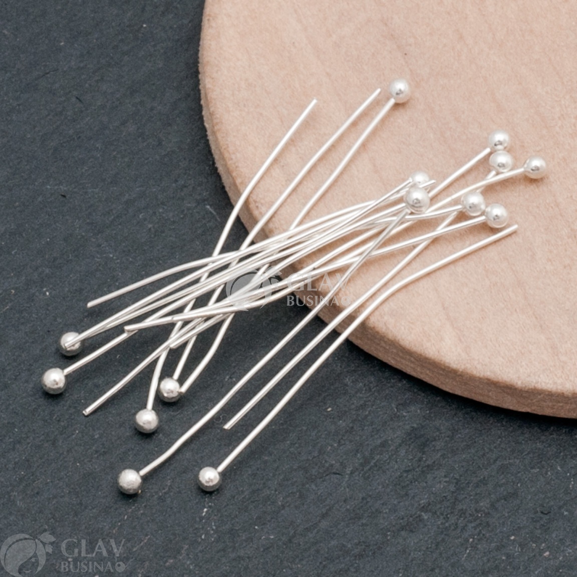 ОПТ (2500 шт) Штифты с шариком латунные, цвет серебро, р-р 30х0.5мм, шарик 1.8мм.