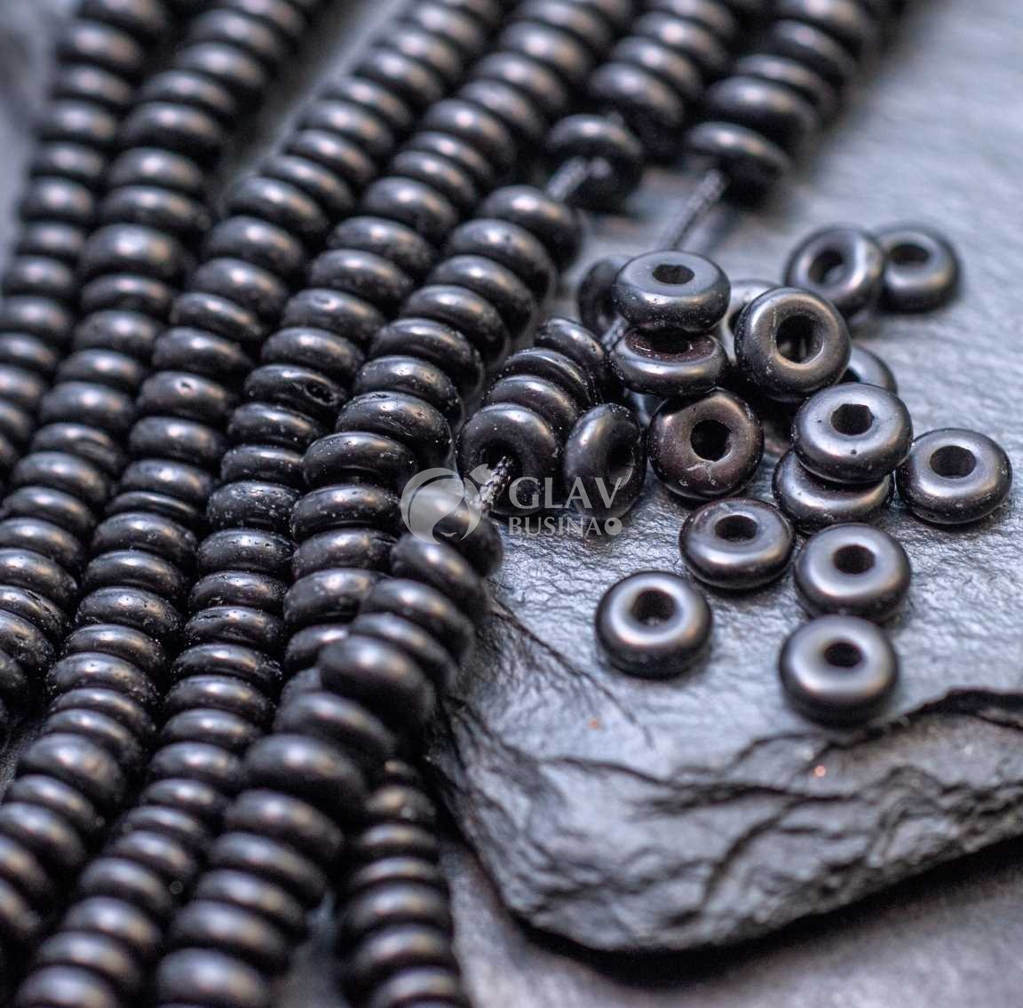 Бусины-хейши из оболочки кокосового ореха, р-р 5х2мм, отв-е 1,5мм, цвет черный.