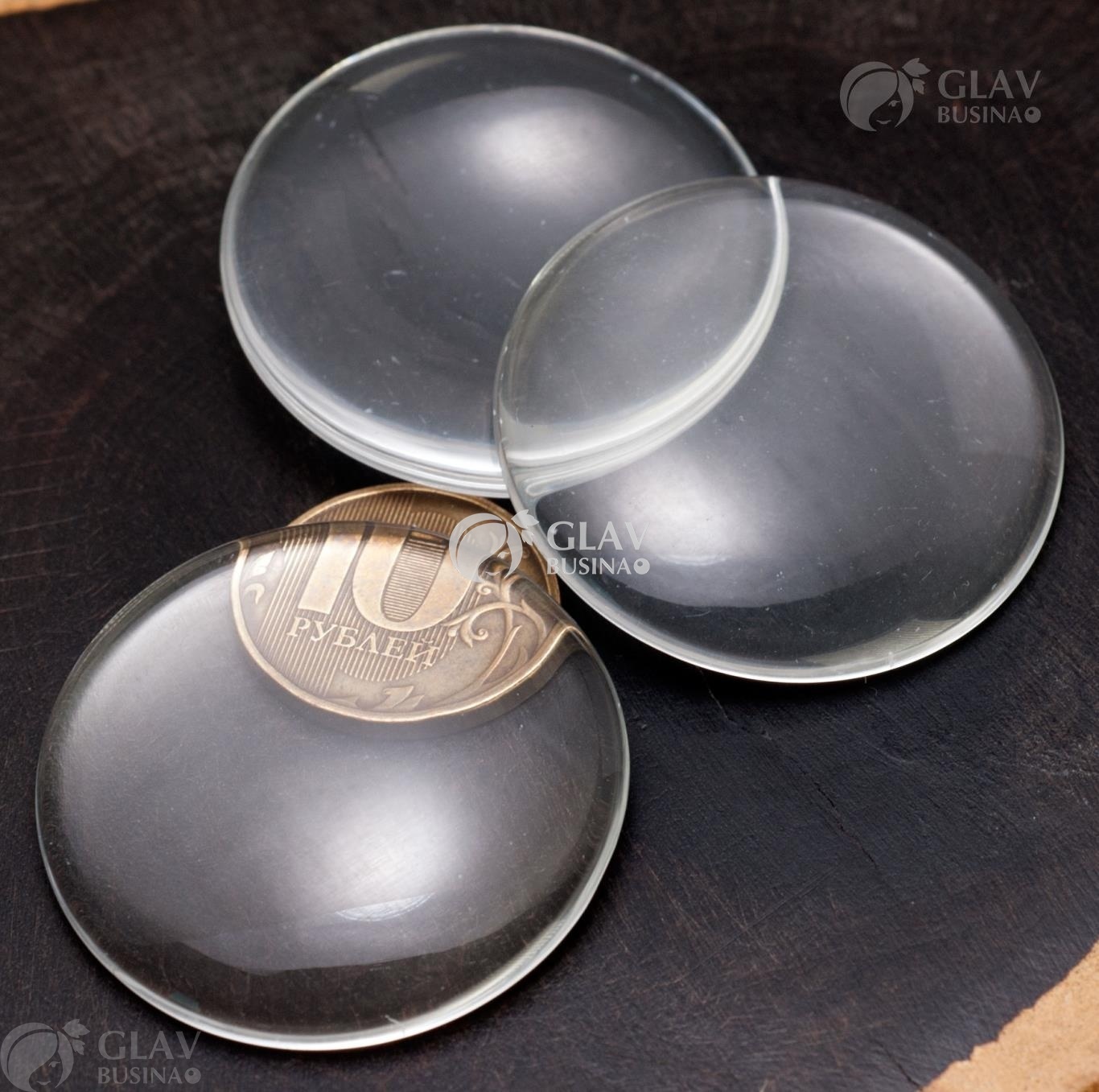 ОПТ (10 шт) Кабошоны стеклянные, прозрачные, круглые, р-р 39.5-40х7.5мм.