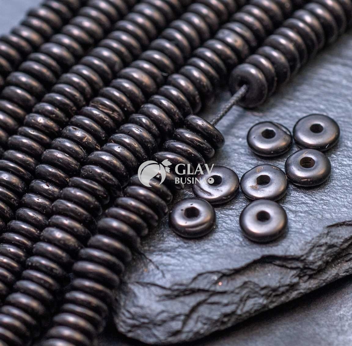 ОПТ (400 бусин) Бусины-хейши из оболочки кокосового ореха, р-р 6х2мм, отв-е 1,5мм, цвет черный.
