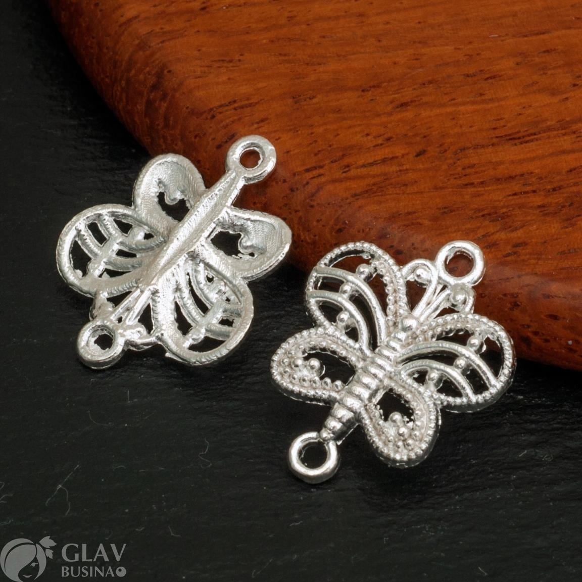 ОПТ (30 шт) Коннектор 1/1, бабочка филигрань, р-р 17х14х2мм, отв-я 1,2мм, бижутерный сплав, цвет серебро.