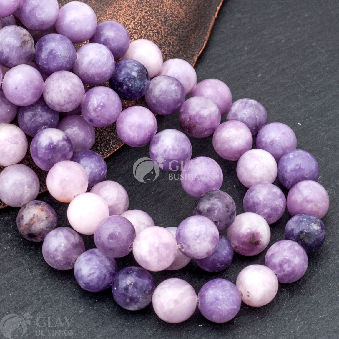 ОПТ (50 бусин) Лепидолит натуральный, бусина, 8.8мм, отв 1мм, не облагорожен.