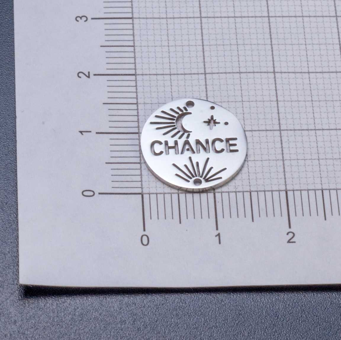 Шанс, коннектор 1/1 из хирургической стали, цвет платина, р-р 15х15х1мм, отв-я 1,3мм.