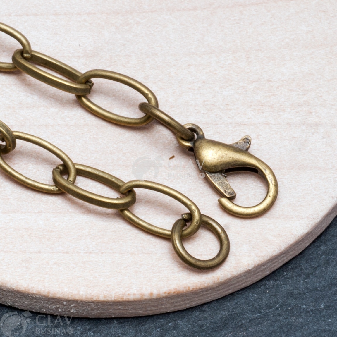 ОПТ (100 шт) Основа для браслета, цепь, р-р 9х5х1мм - железо, замок - бижутерный сплав 12мм, цвет бронза.