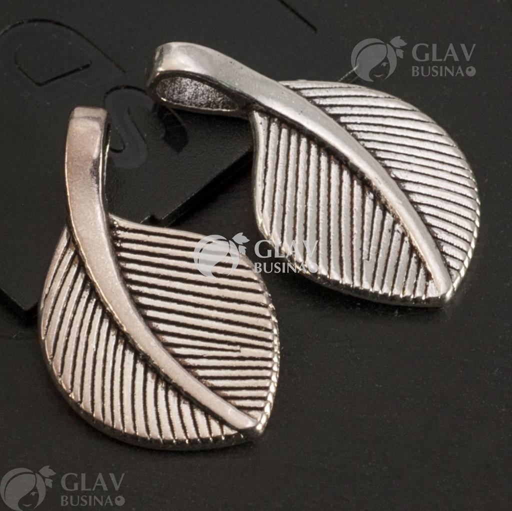 ОПТ (100 шт) Подвеска двусторонняя Листик, р-р 28х15х5мм, отв-е 6х3мм, сплав, цвет чернёное серебро.